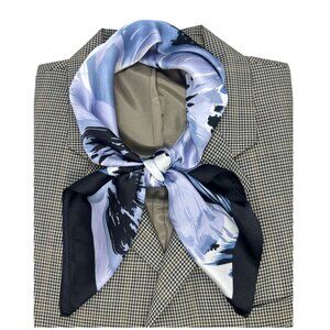 Luxury Silky Soft Square Scarf Black Blue White Abstract Floral Print Shawl Wrap